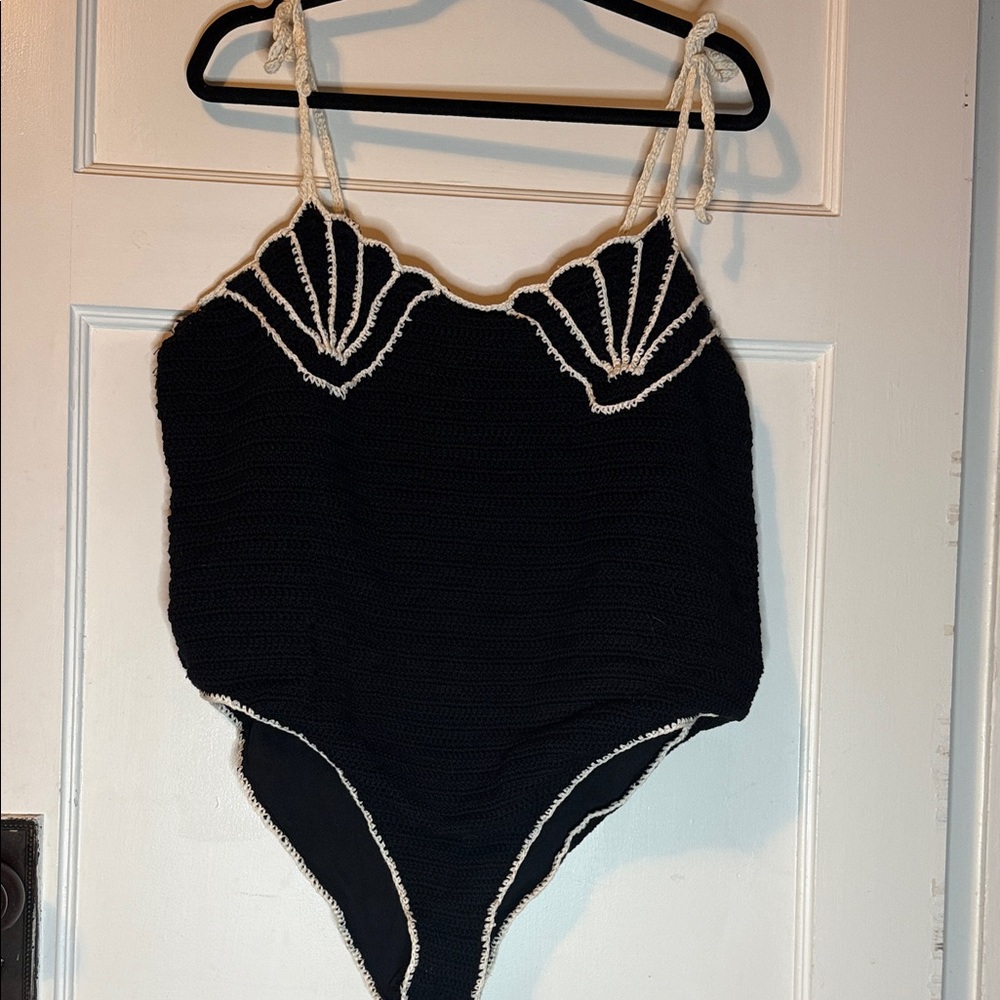 Never Fully Dressed Black and White Crochet Bodysuit